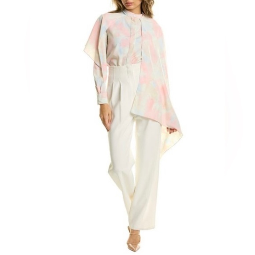ROKH Scarf Blouse Bleached Blossom Cape Tie Neck - Picture 4 of 15